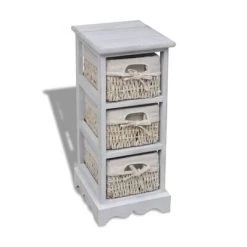 VidaXL Étagère de rangement en bois 3 paniers en tissage Blanc