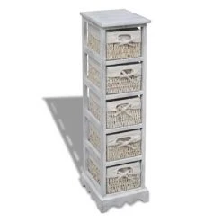 VidaXL Étagère de rangement en bois 5 paniers en tissage Blanc