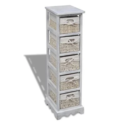VidaXL Étagère de rangement en bois 5 paniers en tissage Blanc 1 VidaXL Étagère de rangement en bois 5 paniers en tissage Blanc