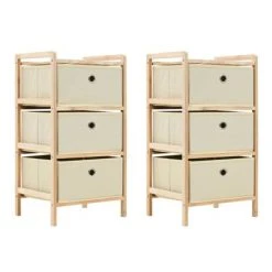 VidaXL Étagères de rangement avec 3 paniers en tissu 2 pcs Beige Cèdre