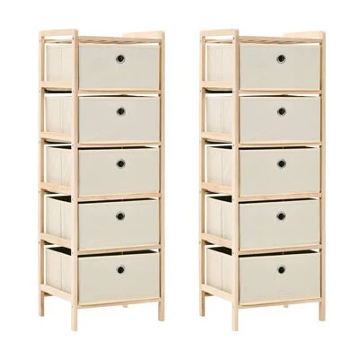 VidaXL Étagères de rangement avec 5 paniers en tissu 2 pcs Beige Cèdre 1 VidaXL Étagères de rangement avec 5 paniers en tissu 2 pcs Beige Cèdre