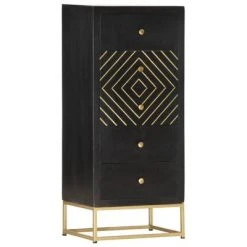 VidaXL Armoire à tiroirs Noir et doré 45x30x105 cm Bois de manguier