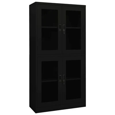 VidaXL Armoire de bureau Noir 90x40x180 cm Acier et verre trempé 1 VidaXL Armoire de bureau Noir 90x40x180 cm Acier et verre trempé