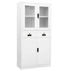 VidaXL Armoire de bureau Blanc 90x40x180 cm Acier et verre trempé