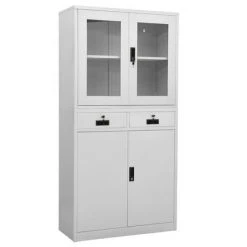 VidaXL Armoire de bureau Gris clair 90x40x180 cm Acier et verre trempé