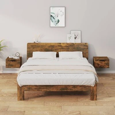 VidaXL Tables de chevet murales 2 pcs Chêne fumé 34x30x20 cm 2 VidaXL Tables de chevet murales 2 pcs Chêne fumé 34x30x20 cm – Image 2