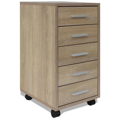 VidaXL Caisson à tiroir de bureau avec roulettes 5 tiroirs Chêne 1 VidaXL Caisson à tiroir de bureau avec roulettes 5 tiroirs Chêne