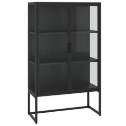 VidaXL Buffet haut Noir 80x35x135 cm Acier et verre trempé