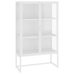 VidaXL Buffet haut Blanc 80x35x135 cm Acier et verre trempé