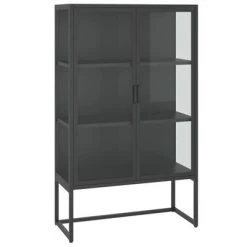 VidaXL Buffet haut Anthracite 80x35x135 cm Acier et verre trempé