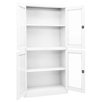 VidaXL Armoire de bureau Blanc 90x40x180 cm Acier et verre trempé 2 VidaXL Armoire de bureau Blanc 90x40x180 cm Acier et verre trempé – Image 2