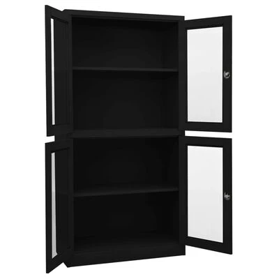 VidaXL Armoire de bureau Noir 90x40x180 cm Acier et verre trempé 2 VidaXL Armoire de bureau Noir 90x40x180 cm Acier et verre trempé – Image 2