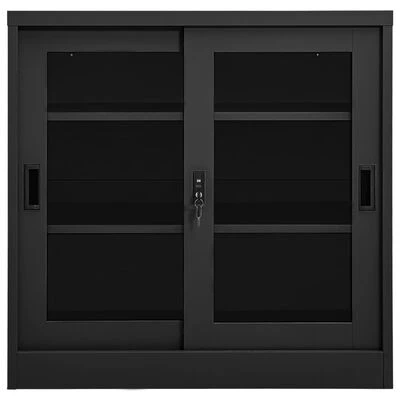 VidaXL Armoire à portes coulissantes Anthracite 90x40x90 cm Acier 2 VidaXL Armoire à portes coulissantes Anthracite 90x40x90 cm Acier – Image 2