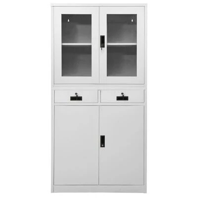 VidaXL Armoire de bureau Gris clair 90x40x180 cm Acier et verre trempé 2 VidaXL Armoire de bureau Gris clair 90x40x180 cm Acier et verre trempé – Image 2
