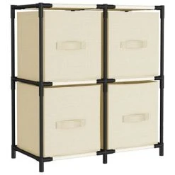 VidaXL Armoire de rangement 4 paniers en tissu Crème 63x30x71 cm Acier