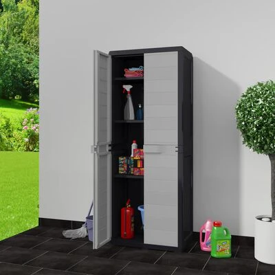 VidaXL Armoire de rangement de jardin avec 3 étagères Noir et gris 2 VidaXL Armoire de rangement de jardin avec 3 étagères Noir et gris – Image 2