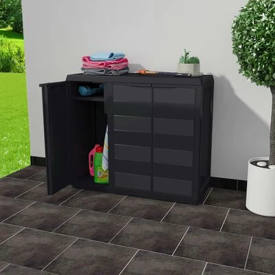 VidaXL Armoire de rangement de jardin avec 2 étagères Noir 2 VidaXL Armoire de rangement de jardin avec 2 étagères Noir – Image 2