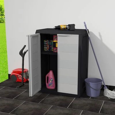 VidaXL Armoire de rangement de jardin avec 1 étagère Noir et gris 2 VidaXL Armoire de rangement de jardin avec 1 étagère Noir et gris – Image 2