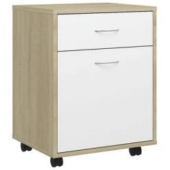 VidaXL Armoire à roulettes Blanc et chêne Sonoma 45x38x54 cm Aggloméré