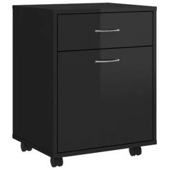 VidaXL Armoire à roulettes Noir brillant 45x38x54 cm Aggloméré