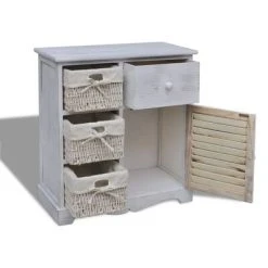 VidaXL Armoire en bois 3 paniers gauches en tissage Blanc -Casiers Soldes Boutique image 3 240794