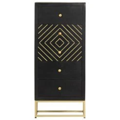 VidaXL Armoire à tiroirs Noir et doré 45x30x105 cm Bois de manguier -Casiers Soldes Boutique image 3 286513