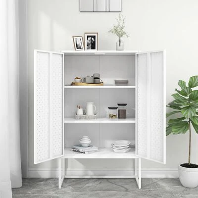 VidaXL Buffet haut Blanc 80x35x135 cm Acier 3 VidaXL Buffet haut Blanc 80x35x135 cm Acier – Image 3