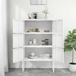 VidaXL Buffet haut Blanc 80x35x135 cm Acier -Casiers Soldes Boutique image 3 335878