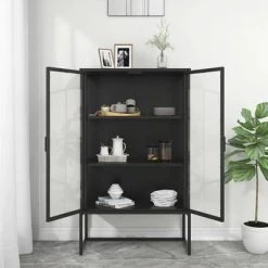 VidaXL Buffet haut Noir 80x35x135 cm Acier et verre trempé 8 VidaXL Buffet haut Noir 80x35x135 cm Acier et verre trempé -Casiers Soldes Boutique image 3 335883