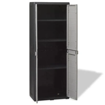 VidaXL Armoire de rangement de jardin avec 3 étagères Noir et gris 3 VidaXL Armoire de rangement de jardin avec 3 étagères Noir et gris – Image 3
