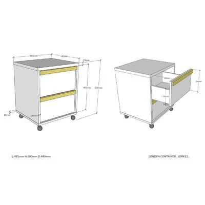 Vipack Armoire mobile 2 tiroirs London Bois Anthracite 3 Vipack Armoire mobile 2 tiroirs London Bois Anthracite – Image 3