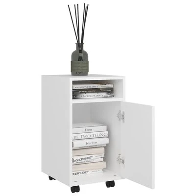 VidaXL Armoire latérale avec roues Blanc 33x38x60 cm Aggloméré 3 VidaXL Armoire latérale avec roues Blanc 33x38x60 cm Aggloméré – Image 3