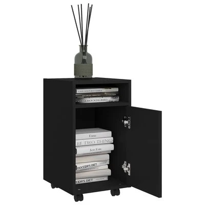 VidaXL Armoire latérale avec roues Noir 33x38x60 cm Aggloméré 3 VidaXL Armoire latérale avec roues Noir 33x38x60 cm Aggloméré – Image 3