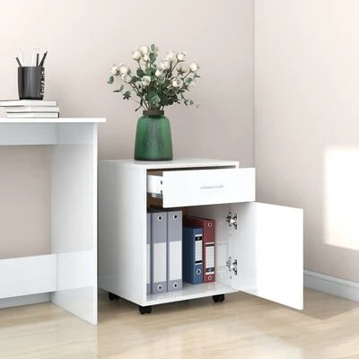 VidaXL Armoire à roulettes Blanc brillant 45x38x54 cm Aggloméré 3 VidaXL Armoire à roulettes Blanc brillant 45x38x54 cm Aggloméré – Image 3