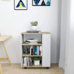 VidaXL Armoire à roulettes Blanc et chêne Sonoma 60x35x75 cm Aggloméré -Casiers Soldes Boutique image 3 808454