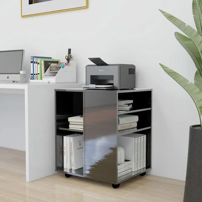 VidaXL Armoire à roulettes Gris brillant 60x53x72 cm Aggloméré 3 VidaXL Armoire à roulettes Gris brillant 60x53x72 cm Aggloméré – Image 3