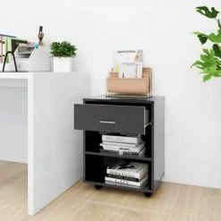 VidaXL Armoire à roulettes Gris brillant 46x36x59 cm Aggloméré -Casiers Soldes Boutique image 3 808475