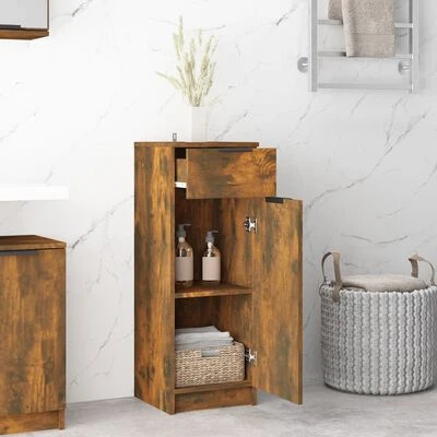VidaXL Armoire de bain Chêne fumé 32x34x90 cm Bois d'ingénierie 3 VidaXL Armoire de bain Chêne fumé 32x34x90 cm Bois d'ingénierie – Image 3