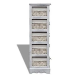 VidaXL Étagère de rangement en bois 5 paniers en tissage Blanc 9 VidaXL Étagère de rangement en bois 5 paniers en tissage Blanc -Casiers Soldes Boutique image 4 240798