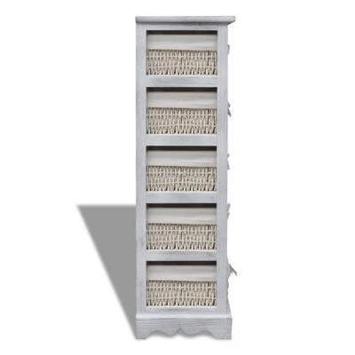VidaXL Étagère de rangement en bois 5 paniers en tissage Blanc 4 VidaXL Étagère de rangement en bois 5 paniers en tissage Blanc – Image 4