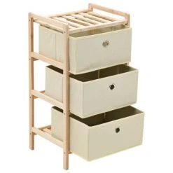 VidaXL Étagère de rangement 3 paniers non tissés Bois de cèdre Beige -Casiers Soldes Boutique image 4 246433