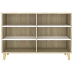 VidaXL Buffet Blanc et chêne sonoma 103,5x35x70 cm Aggloméré -Casiers Soldes Boutique image 4 806036