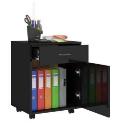 VidaXL Armoire à roulettes Noir brillant 45x38x54 cm Aggloméré -Casiers Soldes Boutique image 4 808447
