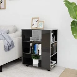 VidaXL Armoire à roulettes Gris brillant 60x35x75 cm Aggloméré -Casiers Soldes Boutique image 4 808457