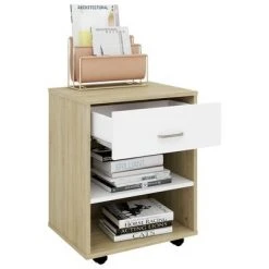 VidaXL Armoire à roulettes Blanc et chêne sonoma 46x36x59 cm Aggloméré 9 VidaXL Armoire à roulettes Blanc et chêne sonoma 46x36x59 cm Aggloméré -Casiers Soldes Boutique image 4 808472