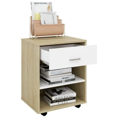 VidaXL Armoire à roulettes Blanc et chêne sonoma 46x36x59 cm Aggloméré 4 VidaXL Armoire à roulettes Blanc et chêne sonoma 46x36x59 cm Aggloméré – Image 4