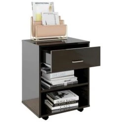 VidaXL Armoire à roulettes Noir brillant 46x36x59 cm Aggloméré -Casiers Soldes Boutique image 4 808474