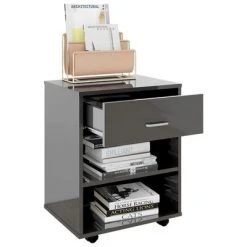 VidaXL Armoire à roulettes Gris brillant 46x36x59 cm Aggloméré -Casiers Soldes Boutique image 4 808475