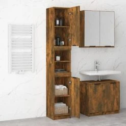 VidaXL Armoire de bain Chêne fumé 32x34x188,5 cm Bois d'ingénierie -Casiers Soldes Boutique image 4 817069