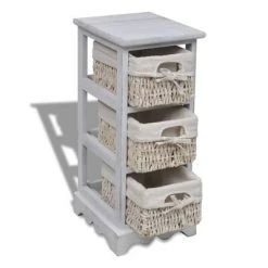 VidaXL Étagère de rangement en bois 3 paniers en tissage Blanc -Casiers Soldes Boutique image 5 240796
